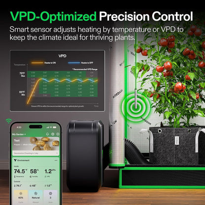 VIVOSUN AeroFlux Smart Grow Tent Heater, 700 W PTC Heater with Thermostat, VPD Monitoring, App Control, Overheat Protection and Extension Hose for Grow Tents, Rooms and Greenhouses - QUORE