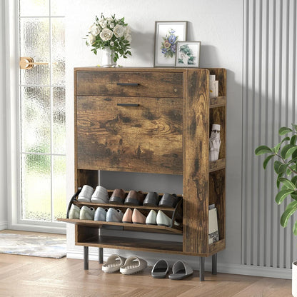 Schoenenkast – Schoenenrek – Schoenenopberger – Schoenenkastje – Schoenenschuiflade – 12-16 Paar - Smal Design – Rustiek Wit