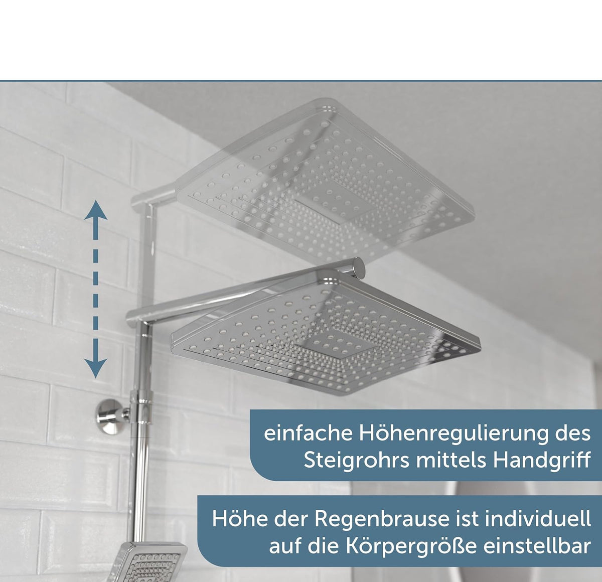Douchesysteem – Doucheset – Douchezuil – Douchepaneel – Regendouche – Thermostaatkraan – Grote Regendouche 32x20 cm – Verstelbare Handdouche – Waterbesparend – Chroom