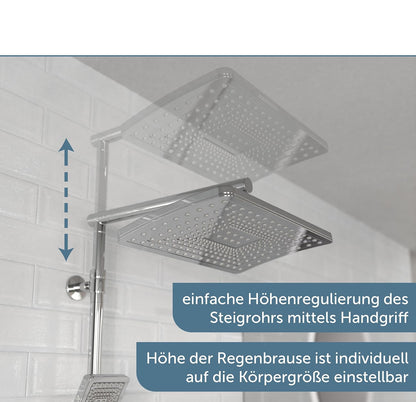 Douchesysteem – Doucheset – Douchezuil – Douchepaneel – Regendouche – Thermostaatkraan – Grote Regendouche 32x20 cm – Verstelbare Handdouche – Waterbesparend – Chroom