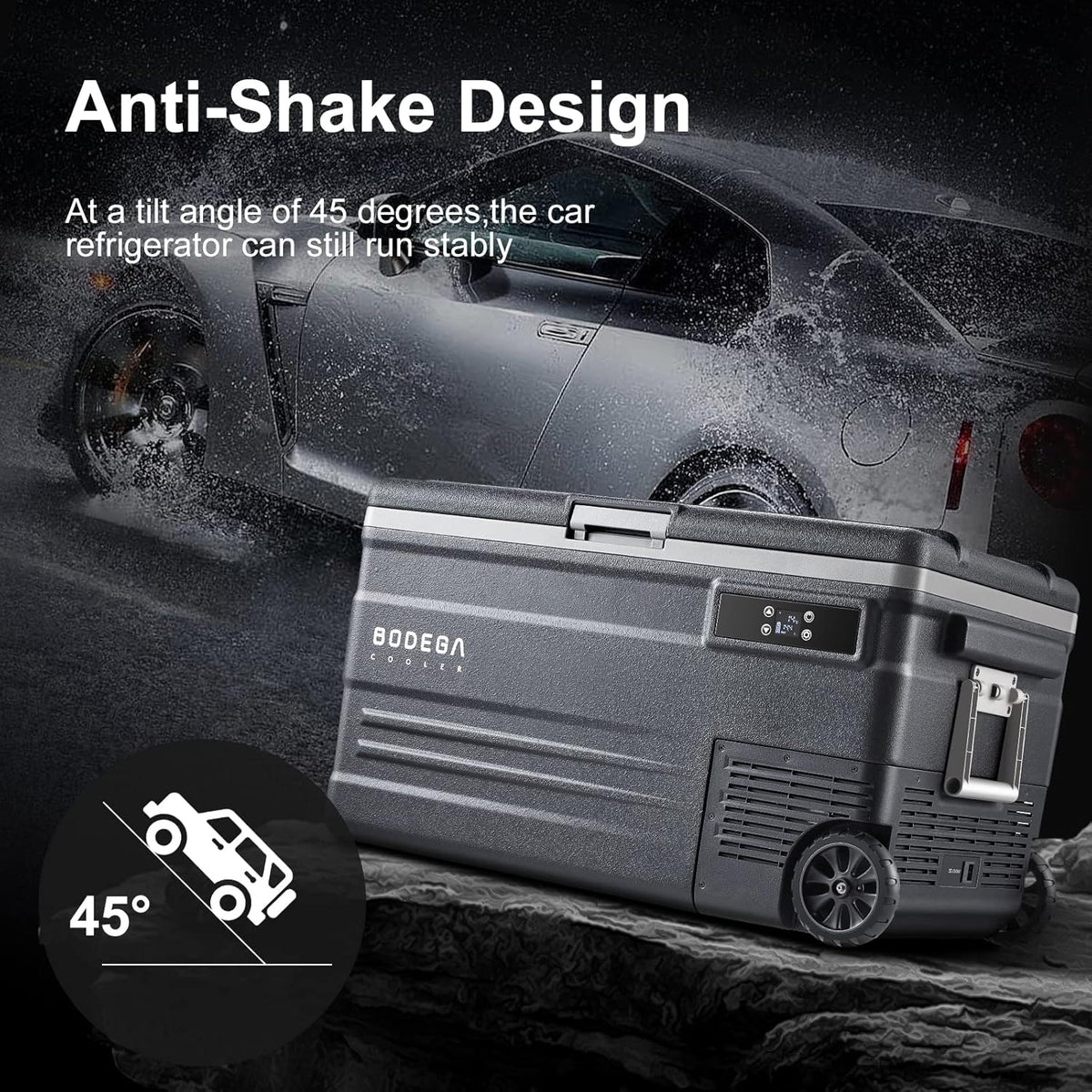 AAOBOSI 74 liter compressor-koelbox, campingkoelkast met app, ledverlichting, -20 °C tot 20 °C, 12/24 V en 100-240 V, koelbox compressor met wielen, voor auto, buggy, vrachtwagen, boot, camping en