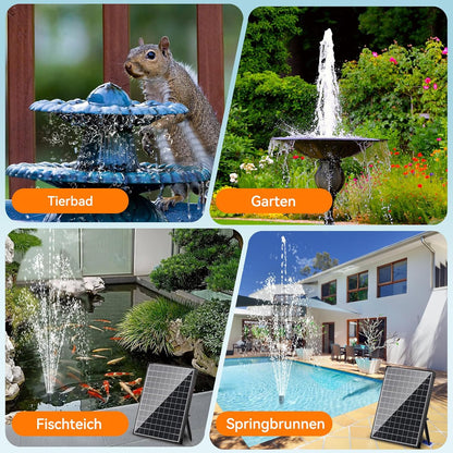Biling Fontein op zonne-energie, 25 W, 1200 l/u, vijverpomp op zonne-energie met filter, 4 sproeiers, 2 m waterleiding, 5 m kabel, doe-het-zelf waterspel, fontein op zonne-energie voor vijver, tuin