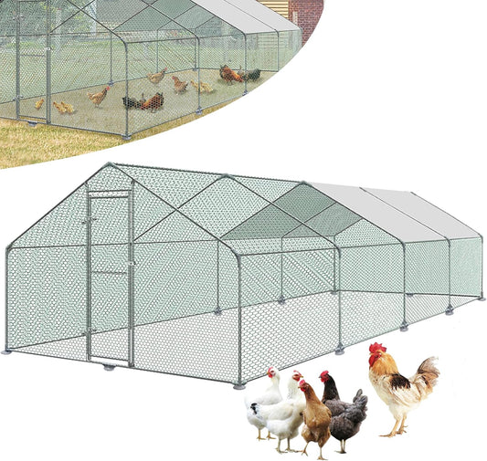 Metal Free Running House, Chicken Coop with Sun Roof Lock, Outdoor Entrance Aviary, Chicken Coop for Small Animals (3 x 8 x 2 m)