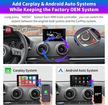 Draadloos CarPlay Android Auto Interface – CarPlay Module – Android Auto Adapter – Infotainment Upgrade – Auto Multimedia Decoder – Draadloze Connectiviteit – Ondersteuning Siri & Achteruitrijcamera
