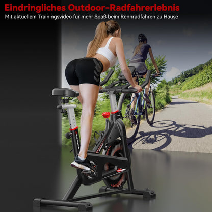 Hometrainer, fiets met magnetische weerstand, ergometer, hometrainer, fiets met lcd-monitor, tablethouder, indoor spinning bike voor cardio-training, 160 kg belastbaar