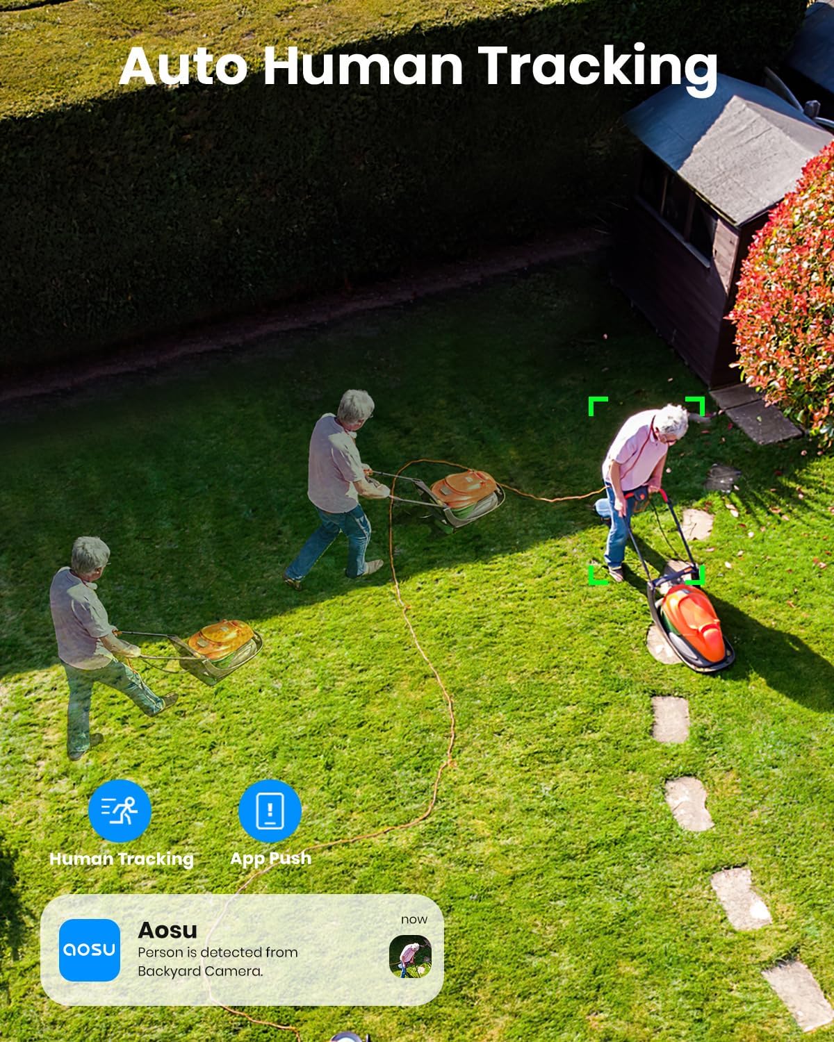 AOSU Draadloos Buiten Systeem voor Zonnebeveiligingscamera's, 3K/5MP WiFi Camera op Batterij voor Huisbeveiliging, Panoramische PTZ, Auto Tracking, Nachtzicht, Spotlights, 2-Weg Gesprek
