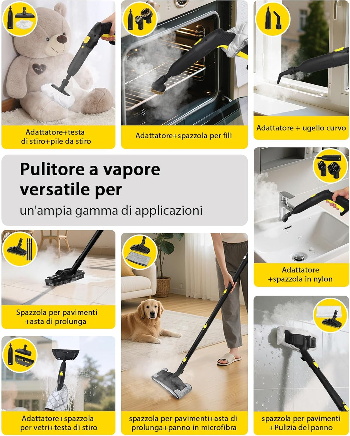 Multifunctionele stoomreiniger, draagbare stoomreiniger voor elk oppervlak met 23 accessoires, voor het verwijderen van behang, vloeren, tapijten, banken, bekleding, auto's, tegels, gestoffeerde