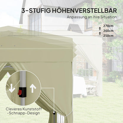 Outsunny Pavillon 2,5x2,5m, wasserabweisend Stabil Winterfest Pop-up Faltpavillon, UV Schutz 50+, Faltbar Partyzelt Gartenzelt mit 4 Seitenteilen Tasche Gartenpavillon für Camping Garten, Cremeweiß - QUORE