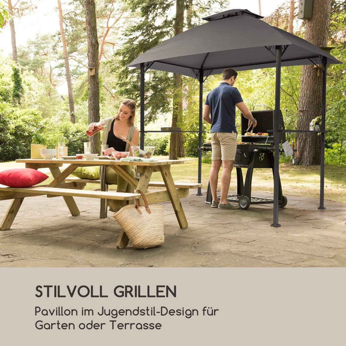 Blumfeldt Steakhouse al Sur Pavilion grilldak, afmeting: 244x260x152cm (BxHxD), regen- / zonwerend dak: polyester 160g waterafstotend/vlamvertragend, frame: 4x4cm gepoedercoat staal, donkergrijs