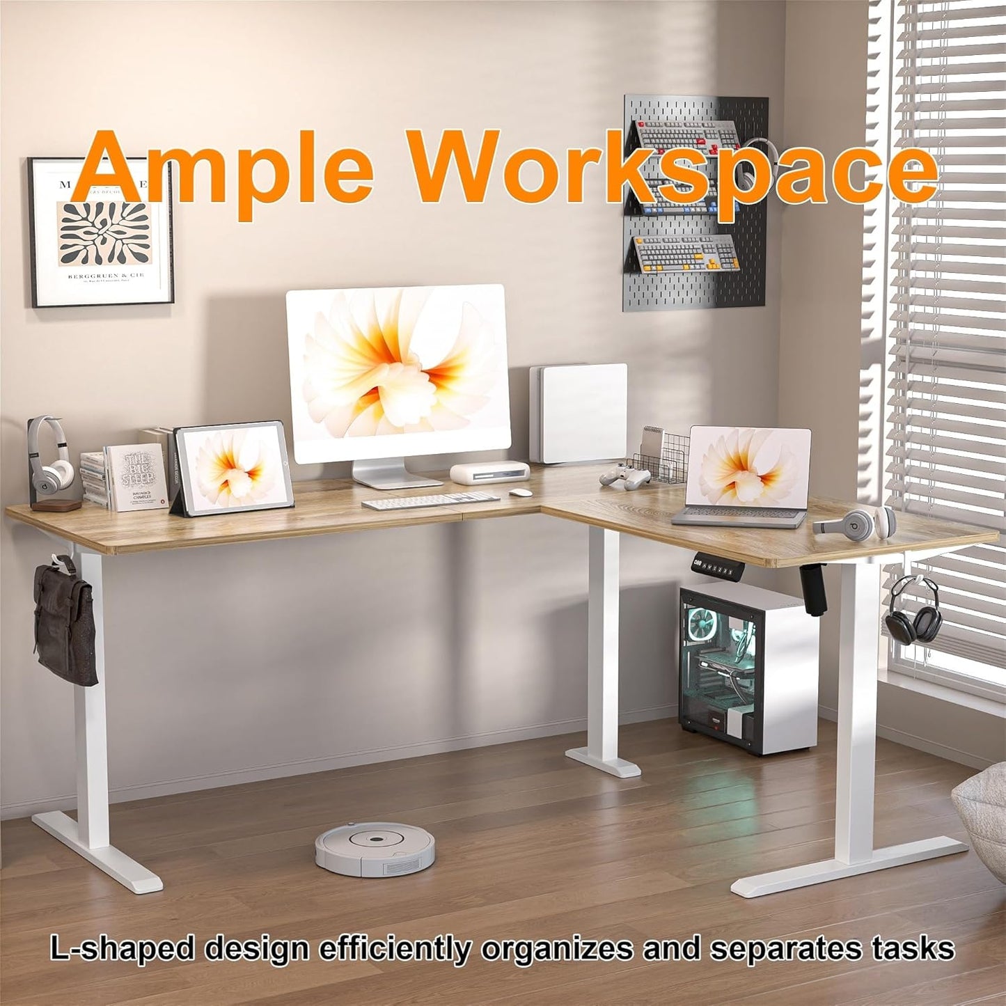 L-vormig Staande Hoekbureau – Elektrisch Verstelbaar Bureau – Zit Sta Bureau – Hoekbureau Kantoor – Bureau Met Hoek – 160x140 cm – Slim Geheugenpaneel Met Antibotsing