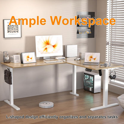L-vormig Staande Hoekbureau – Elektrisch Verstelbaar Bureau – Zit Sta Bureau – Hoekbureau Kantoor – Bureau Met Hoek – 160x140 cm – Slim Geheugenpaneel Met Antibotsing