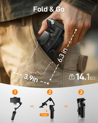 hohem iSteady V3 Ultra Smartphone Gimbal, iPhone Gimbal met 360° Follow, Multimodale AI Tracker, 1,22" Touchscreen & Opvouwbaar Ontwerp, iSteady 9.0 Telefoonstabilisator voor Filmen