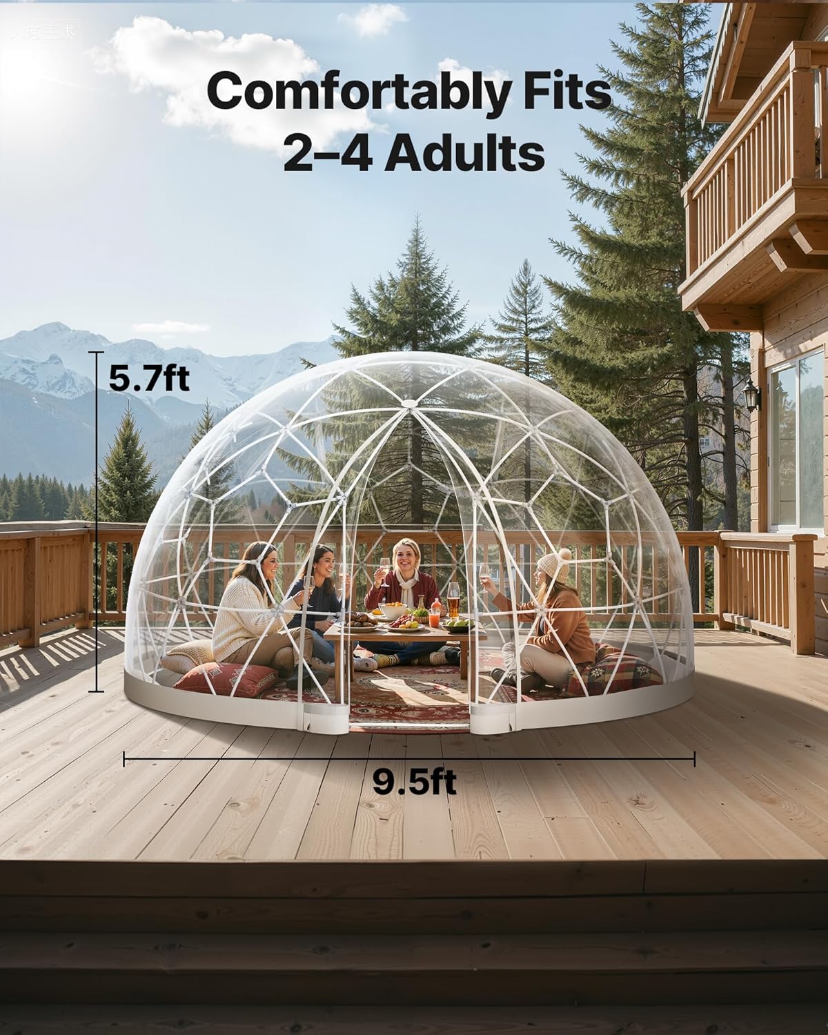 VEVOR Tuinkoepeltent, 2,9 x 1,7 m outdoor doorzichtige bubbeltent voor 2-4 personen, weerbestendige geodetische koepelkas met raam, PVC iglotenten voor achtertuin, patio, camping, feest, bruiloft