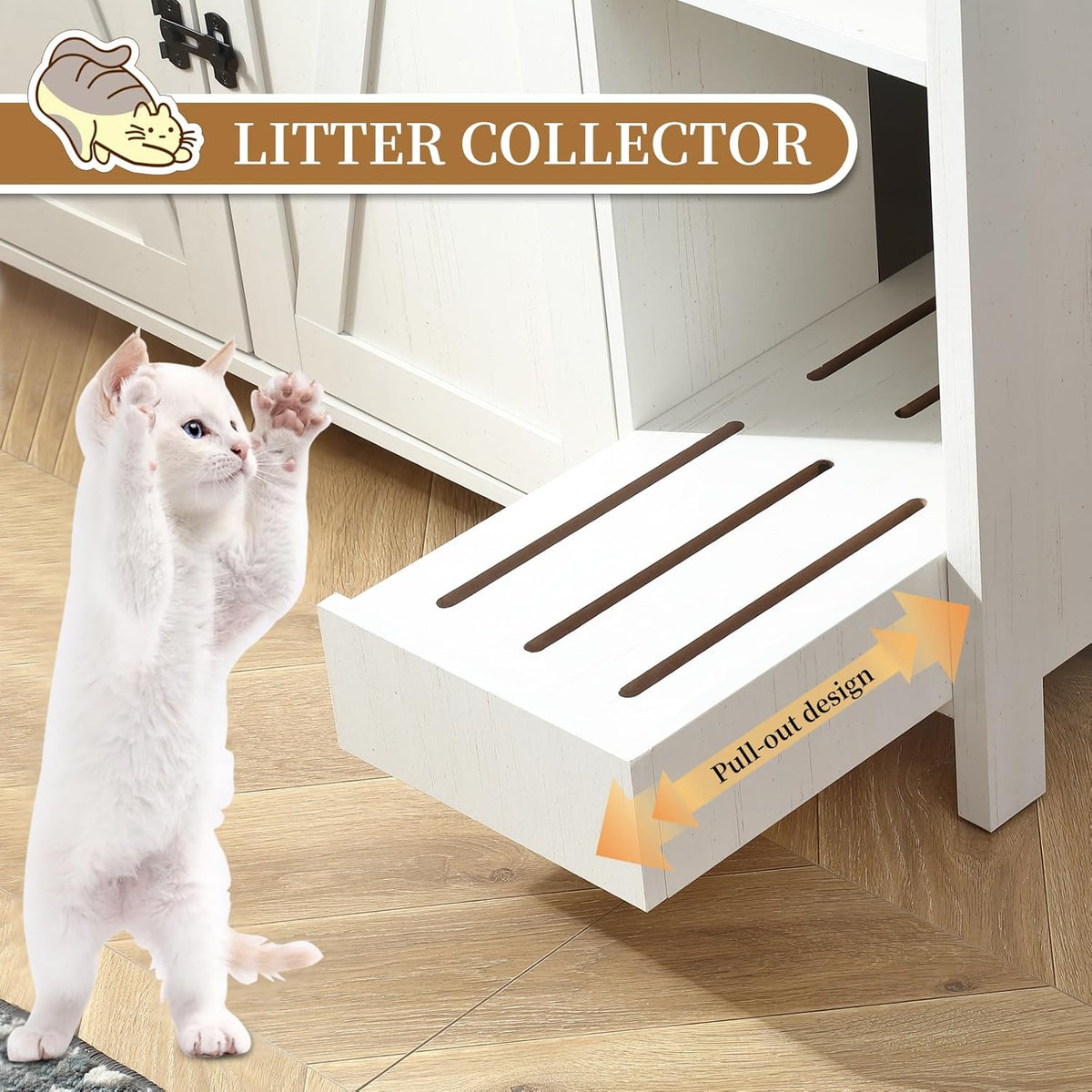 Kattenbakkast – Kattenbakmeubel – Kattenbakverstopper – Kattenbakkast – Kattenbakkastje – Grote Afmeting 105x68x89 cm – Verstelbare Opbergrek & Kattenbakverzamelaar – Wit