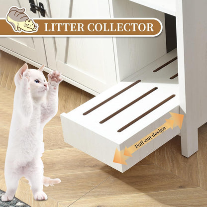 Kattenbakkast – Kattenbakmeubel – Kattenbakverstopper – Kattenbakkast – Kattenbakkastje – Grote Afmeting 105x68x89 cm – Verstelbare Opbergrek & Kattenbakverzamelaar – Wit