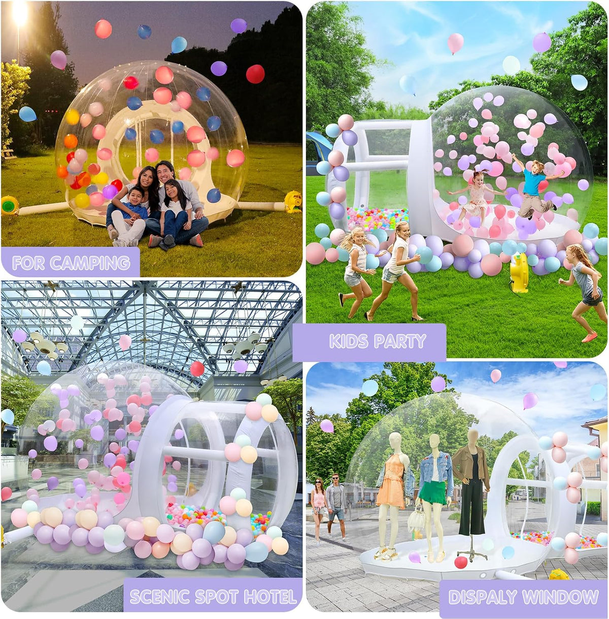 Opblaasbaar bellenhuis 3 m, TPU bellentent voor kinderen en volwassenen, met blazer en pomp, bubbelhuis voor binnen en buiten, tuin, achtertuin, verjaardag, bruiloft, feest