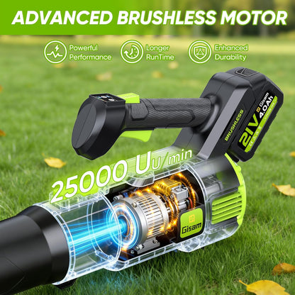 Bladblazer met Accu, Gisam Elektrische Bladblazer Borstelloos met 2x3.0Ah batterijen, Leaf Blower 2 Snelheden + Turbo Schakelaar Max 25000RPM, Luchtvolume 750m³/h, Voor Tuin Gazononderhoud