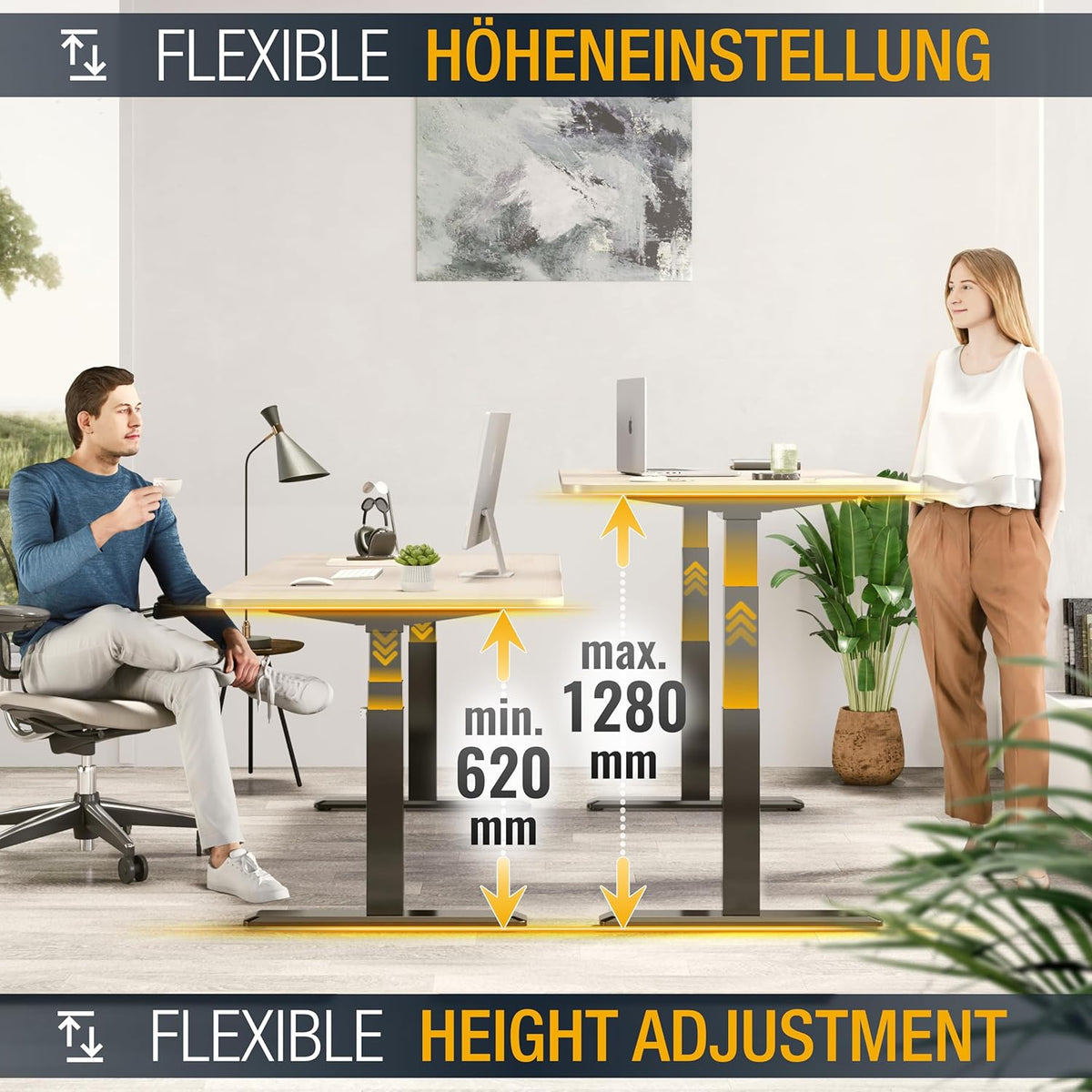 RICOO Height Adjustable Desk Electric WM0623-B Desk Table Frame with 2 Motors Without Tabletop Computer Table Office Work Table Frame Black - QUORE