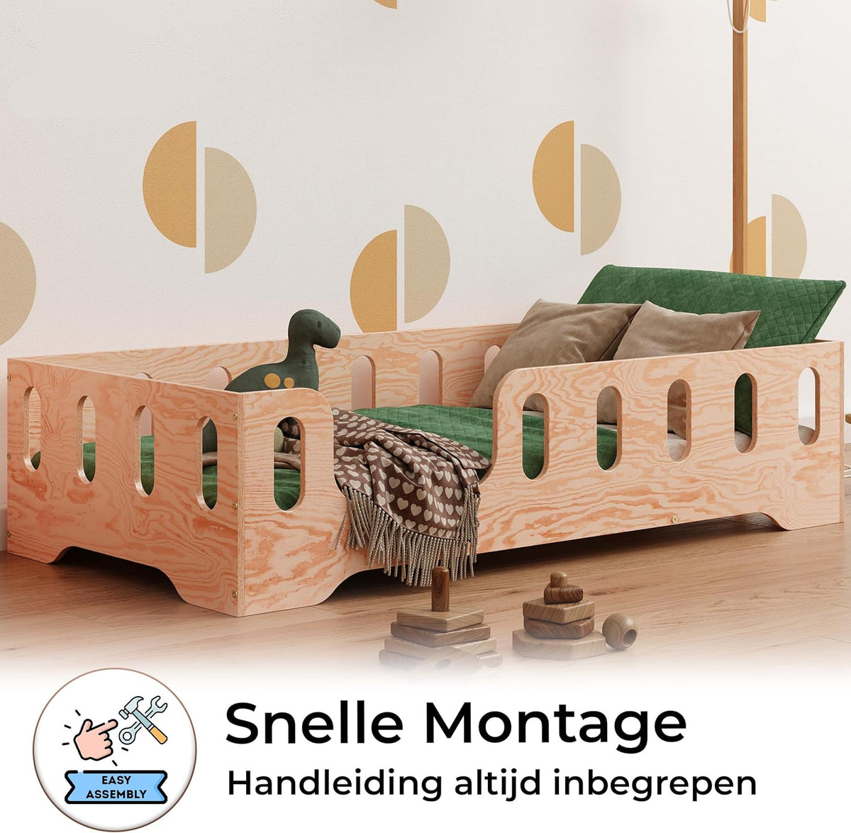 smartwood Children's bed 90 x 190 - Montessori bed made of FSC certified wood, with fall protection and slatted frame, load capacity up to 230 kg - Easy assembly - TILA 2L - QUORE