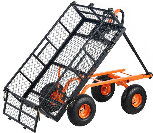VEVOR Garden trolley made of metal with easy to assemble frame, tilting handcart with reversible 2-in-1 handle, multifunctional wheelbarrow with 180 kg load capacity, 25.5 cm tyres