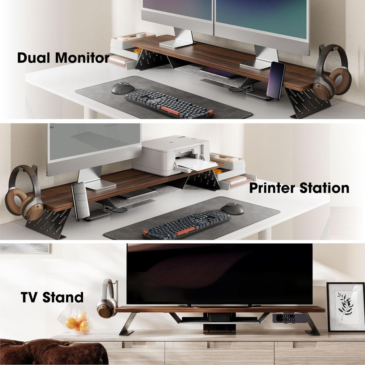Fenge Monitor Stand Riser met Opslag Plank 108cm, Max Belasting 30KG (Bruin)