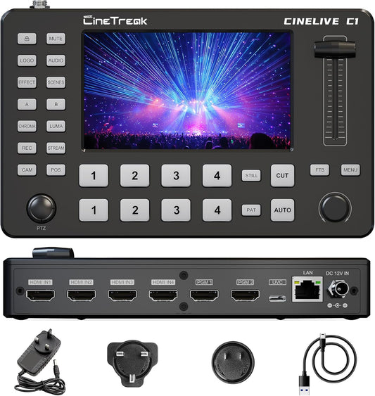 C1 4*HDMI Video Mixer Switcher met 5 inch Scherm Livestream Video Mixer H.264 Recorder met PTZ Camera Control Broadcast Switcher Live Productie Mixer voor OBS, Vmix, YouTube, Instagram