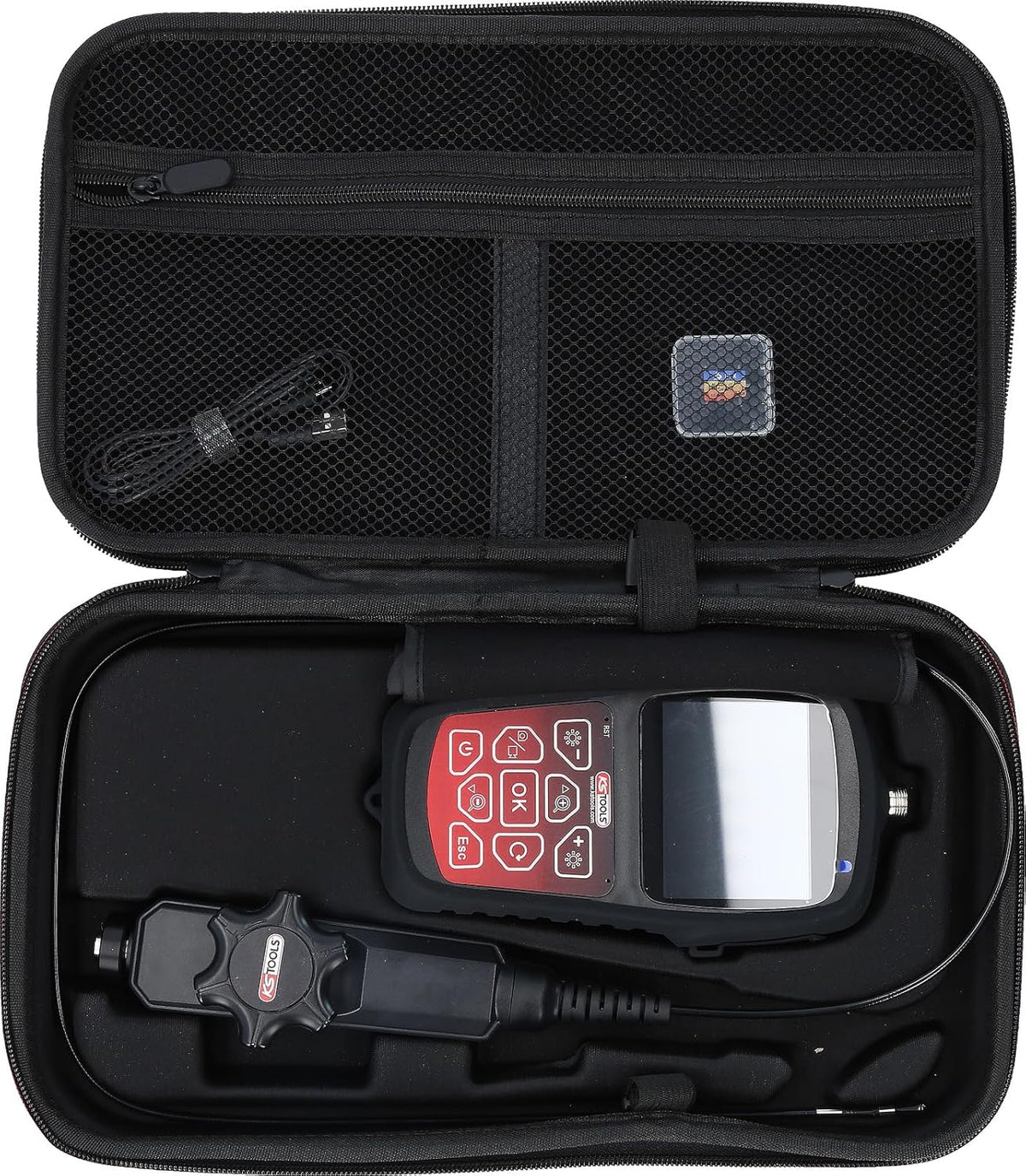 KS Tools 550.7550 HD-videoscoopset met Ø 3,9 mm 180° en 0° HD frontcamera-sonde, flexibele pvc-hoes, 3-delig