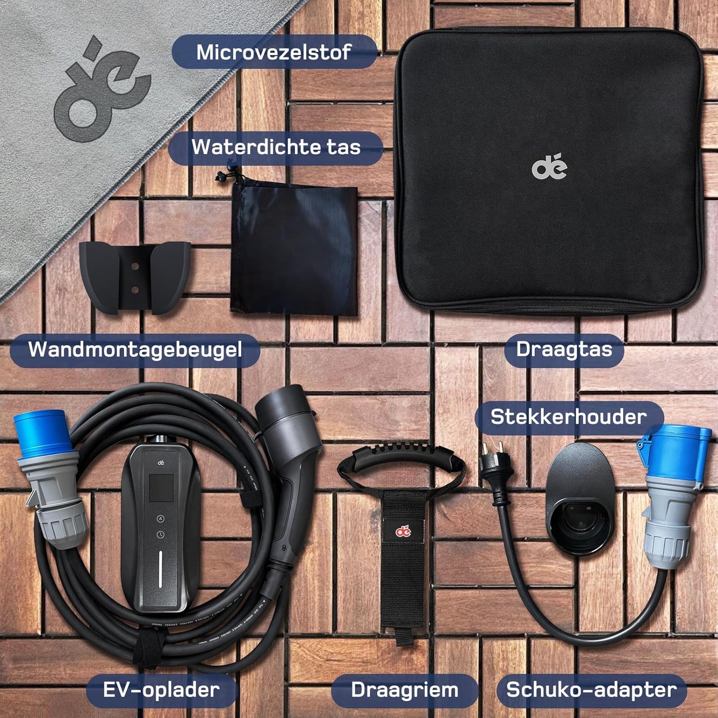 dé EV Oplader Type 2 7,4kW CEE [1-Fase| 10m| 6-32A] met Schuko-adapter, EV Lader CEE 7,4kW, met Digitale LCD-Bediening Compatibel met Model Y/3, 500e, e-208 en andere EV/PHEV