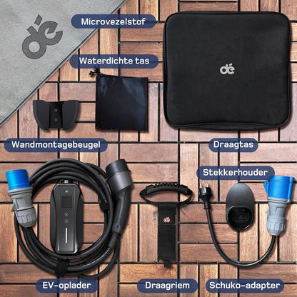 dé EV Oplader Type 2 7,4kW CEE [1-Fase| 10m| 6-32A] met Schuko-adapter, EV Lader CEE 7,4kW, met Digitale LCD-Bediening Compatibel met Model Y/3, 500e, e-208 en andere EV/PHEV