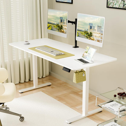 ERGOMAKER In hoogte verstelbaar bureau, 160 x 70 cm, bureau, in hoogte verstelbaar, elektrisch met geheugenfunctie, ergonomische tafel, in hoogte verstelbaar, wit