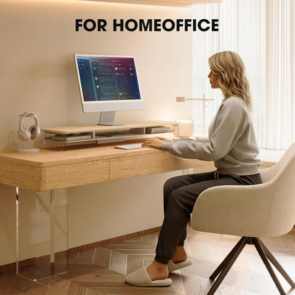 Fenge Monitorstandaard Acrilico, Verhoging voor Monitoren met Ruime Opbergruimte, Universele Monitorstand voor PC, Laptop en TV, Thuis en Kantoor (Eik, 108cm)