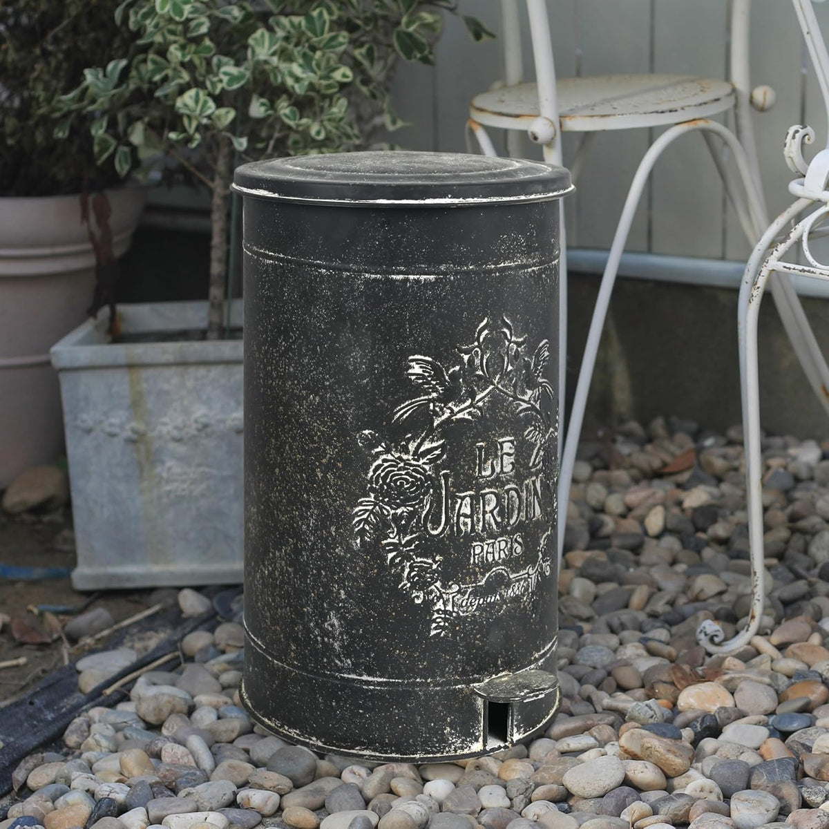 Z&Z ornamentorum Vuilnisemmer voor de keuken, groot, 17 liter, retro ijzeren pedaalemmer voor binnen en buiten, afvoer in de tuin, grote capaciteit, pedaalemmer, afvalemmer, keukenafvalemmer