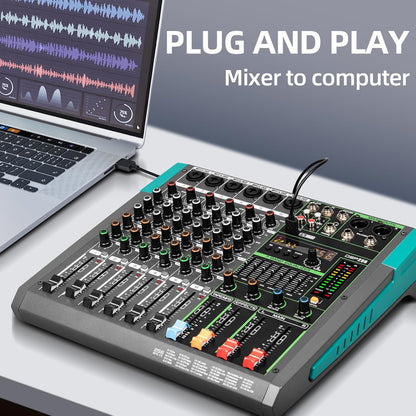 DJ Audio Mixer – Mengpaneel – Mixer – Mengtafel – Geluidsmixer – 6 Kanalen – Bluetooth en USB/MP3 – 256 DSP Effecten