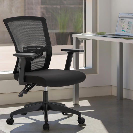ALPHA HOME Ergonomic mesh chair, medium back desk, computer with adjustable armrests