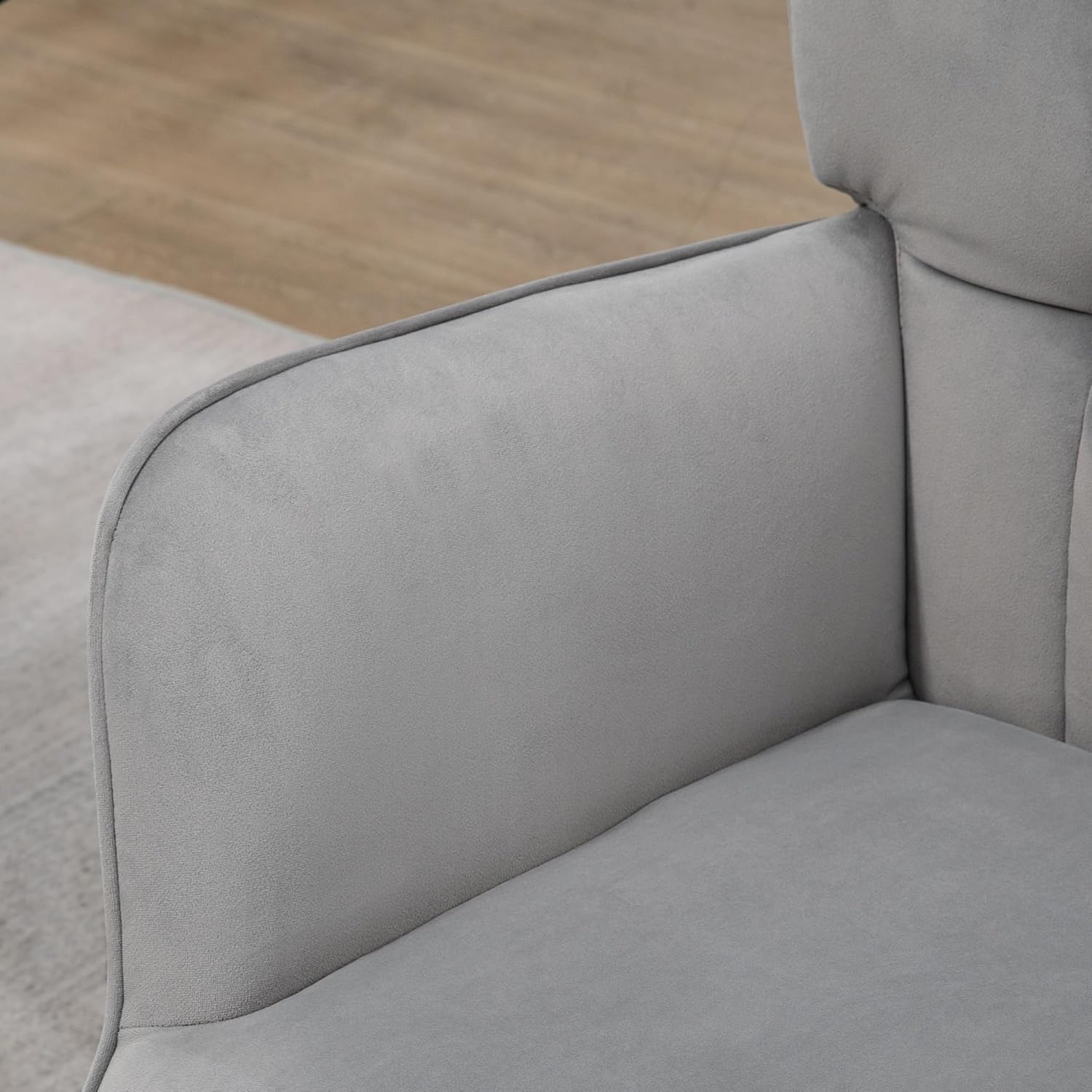 HOMCOM Armchair with footstool, lounge chair, lounge chair, upholstered chair with velvety look, TV chair, dining chair up to 120 kg for living room, light grey. - QUORE