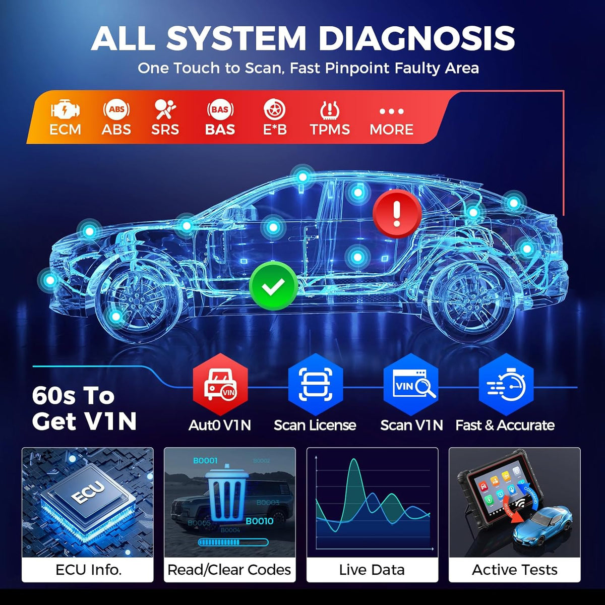 Auto Diagnosekoffer – OBD2 Scanner – Auto Diagnosetool – Auto Diagnosesysteem – Voertuig Scanner – 3000+ Actieve Tests – Android 11 Touchscreen 8 inch