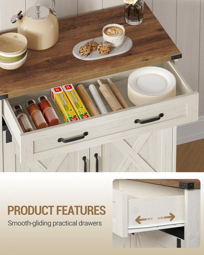 Hzuaneri Kitchen Cabinet, Sideboard with Drawer, Storage Cabinet with 2 Doors, Adjustable Shelves, Country House Style, Kitchen, Living Room, 40 x 80 x 80 cm, Vintage Brown-White SC84814X