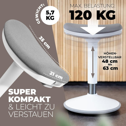 Ergonomische Kruk – Kantoorkruk – Zadelkruk – Staande Kruk – Bureaukruk – Wit – Twee Zitposities – In Hoogte Verstelbaar