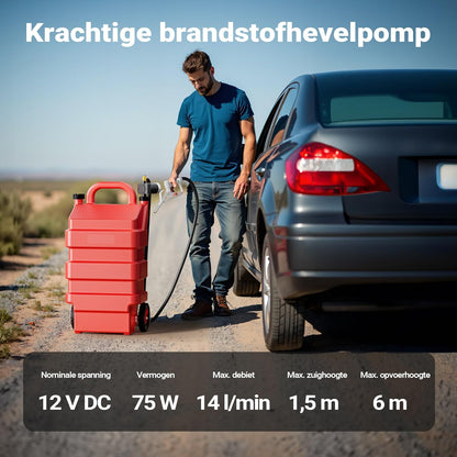 Mobiel tanksysteem – Mobiele brandstoftank – Draagbare brandstoftank – Mobiel benzinestation – Brandstofcontainer – 60 liter inhoud – 12 V pomp 75 W