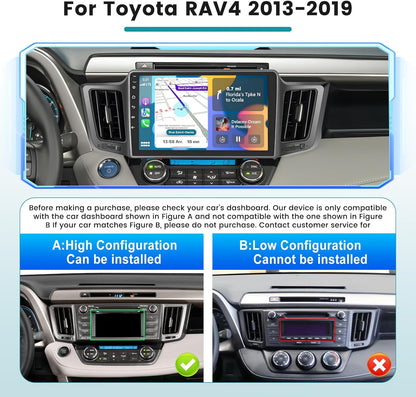 Hikity 2G+64G Car Stereo Display voor Toyota RAV4 2013-2019 met Carplay Android Auto, 9'' Android 13 Touch Screen Radio met Mirror Link FM/RDS EQ WIFI Bluetooth GPS SWC Achteruitrijcamera