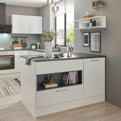 Keukeneiland – Kücheninsel – Keukenblok – Keukentrolley – Werkbank – Modern Mat Wit – Metallic Bruin Werkblad – Ruime Opbergruimte – 145 x 90 x 90 cm