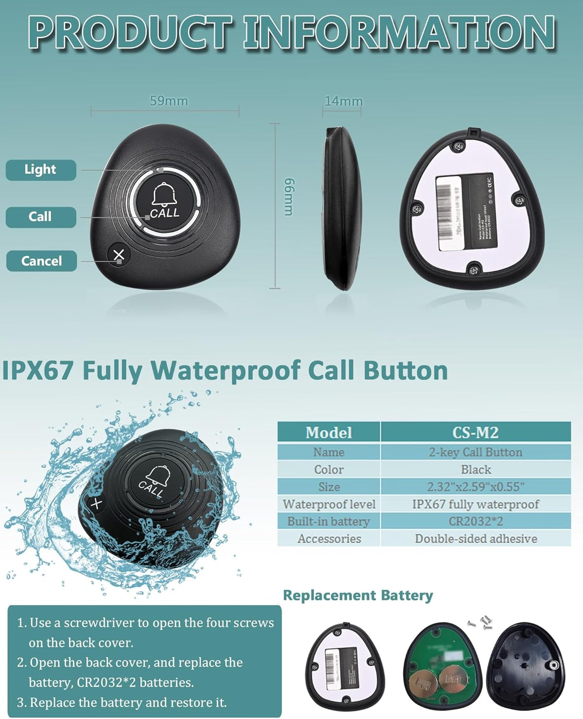 Draadloos Oproepsysteem – Wachtradio – Pager Systeem – Personeelsoproep – Serviceoproeper – Waterdichte Polsontvanger IPX67 – 10 Draadloze Oproepknoppen - QUORE