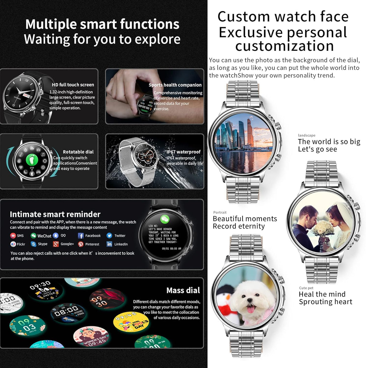 Smartwatch Dames met Bellen/Kiezen via Bluetooth, Smart Watch voor Dames, Slaapmonitor Menstruatie volgen, Calorie Stappenteller Stopwatch Smart Activity-Armband voor Android iOS (Zilver Staal)