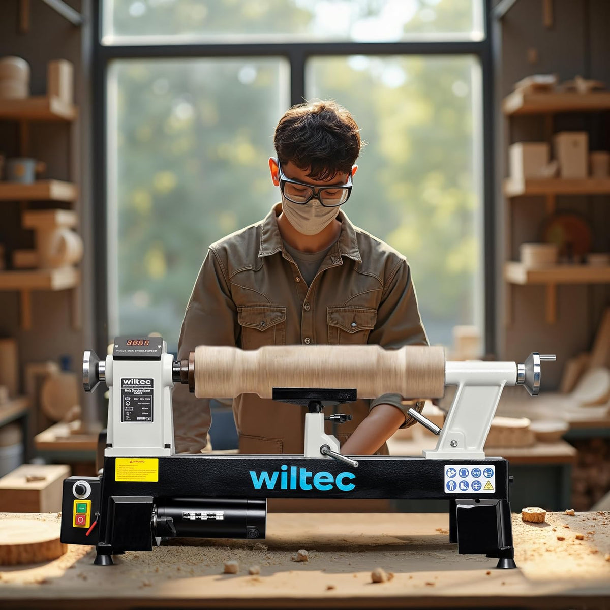 Wiltec houtdraaibank 550 W voor houtbewerking draaibank voor hout werkbank gereedschap variabele snelheid 650-3800 rpm 3 standen draaimachine houtmachine houtwerkbank