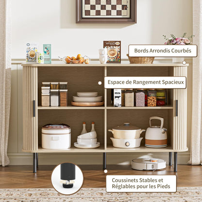 Sideboard, keukenkast met 2 schuifdeuren, verstelbare planken, opbergkast, koffiebar kast, dressoir voor keuken, eetkamer, woonkamer, 120 x 40 x 77 cm, houtkleurig