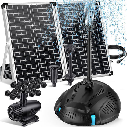 POPOSOAP Vijverfilter met 55 W fontein op zonne-energie, vijverfilter met 2000 l/u pomp en fonenset, 2 m pvc-slang, ideaal voor koivijken, watervallen en waterspelen
