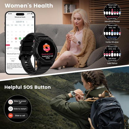 KOSPET Tank S2 Smartwatch voor dames en heren, met GPS en telefoonfunctie, 5 ATM waterdicht, fitnesstracker met AMOLED-display, bewaking van hartslag, SpO2, slaap, cyclusbewaking, 170+ sportmodi