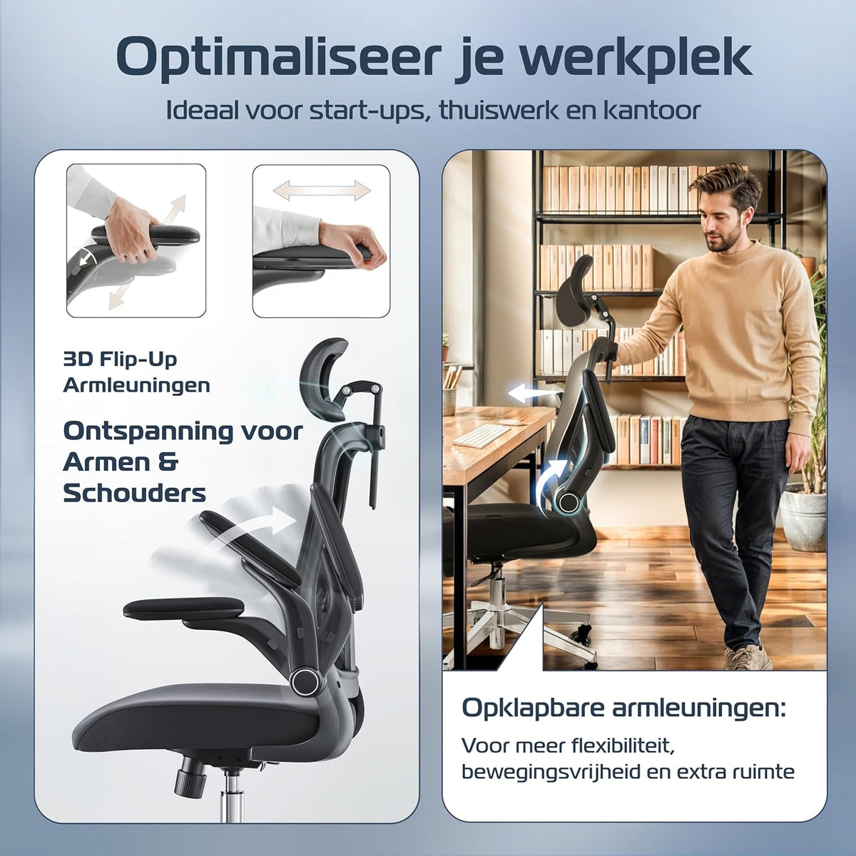 Ergonomische Bureaustoel – Kantoorstoel – Gaming Stoel – Werkstoel – Draaistoel – Verstelbaar Mesh-Stof – Stevig Stalen Frame Tot 150 kg