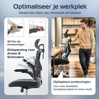 Ergonomische Bureaustoel – Kantoorstoel – Gaming Stoel – Werkstoel – Draaistoel – Verstelbaar Mesh-Stof – Stevig Stalen Frame Tot 150 kg
