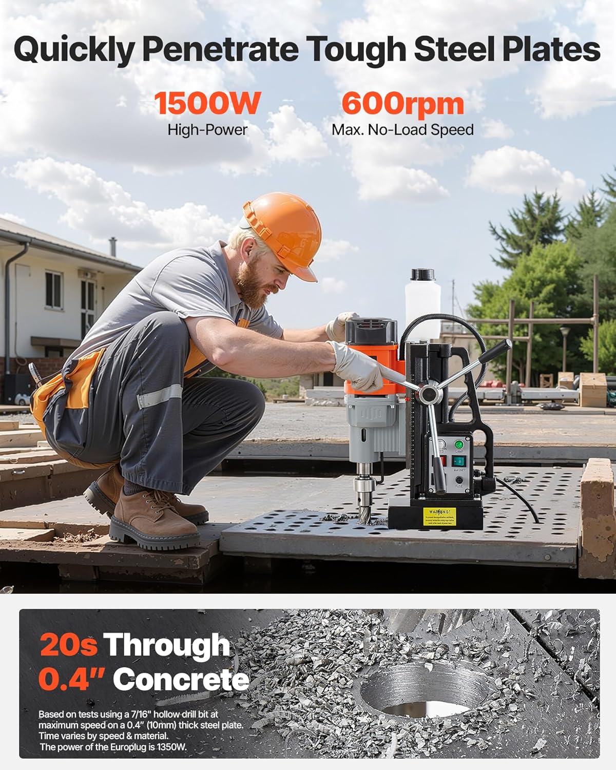 VEVOR Magnetic Drill 1550 W, Drill Diameter 60 mm, Power 13000 N, Stroke Max 200 mm, with Morse Gel, Adjustable Speed, Column Drill for Metal Surfaces, DIY